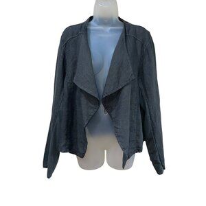 Tempo Paris 100% Linen Lightweight Waterfall Open Front Jacket Charcoal Gray Siz